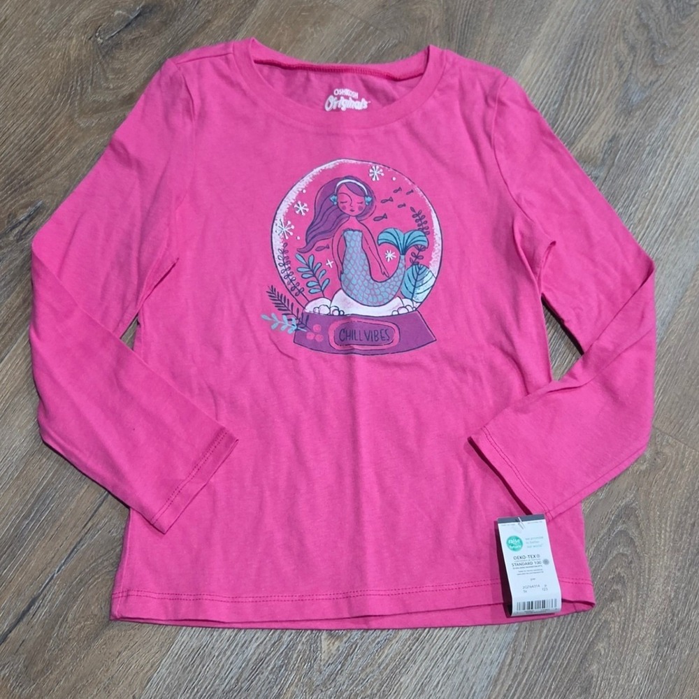 OshKosh Originals Girls Pink Mermaid Snow Globe Chill Vibes Graphic Tee 5T NWT